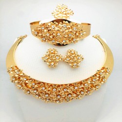 2016 Nigerian Wedding African Jewelry Set Gold-color Australian Crystal bridal Jewelry Sets Bracelet Earring Ring Jewelry Sets