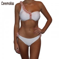 Newest 2017 One Shoulder Sexy Two Piece SwimSuits Brand Swimwear Women Bathing Suit Swimsuit Solid  White Black XL Plus Size