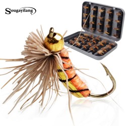 Sougayilang 40pcs/lot Trout Nymph Fly Fishing Lure Fishing Tackle 3 Colors Fly Fishing Flies with Box Carp Artificial Fish Bait 