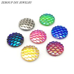 ZEROUP 20pcs 12mm Resin Cabochons Fish Scales Round Cameo Flat Back Cabochon Supplies for Jewelry Finding